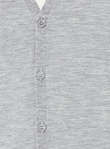 Marca Amazon - MERAKI Chaqueta de Merino Hombre Cuello Pico, Gris (Grey Marl), S, Label: S