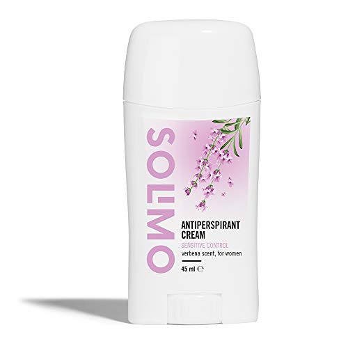 Marca Amazon - Solimo Crema antitranspirante, control sensible con perfume de verbena, Paquete de 6 (6 x 45 ml)