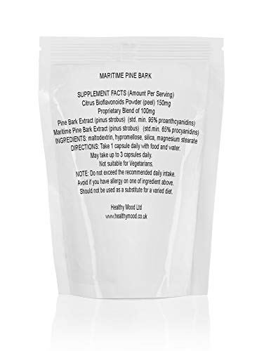 Marítimo Corteza de Pino Extracto 100MG Dietética Alimentación Suplemento Salud 30/60/90/120/180/250 Cápsulas Pinus Strobus en Botellas Calidad Gran Bretaña Saludable Estado de Ánimo GB - 40.5 EU