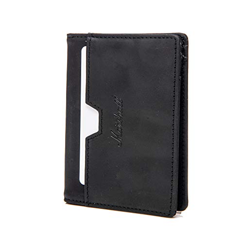 Marshall Travel – Cartera con bloqueo RFID Suedehead – de piel – tinte vegetal – Fino, compacto – para billetes, tarjetas y ventana, Negro (Negro) - Abyx