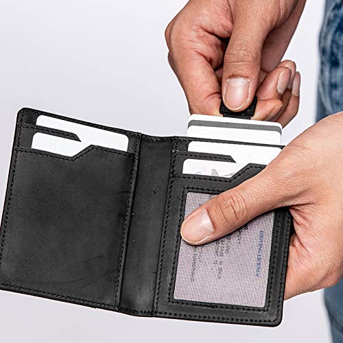 Marshall Travel – Cartera con bloqueo RFID Suedehead – de piel – tinte vegetal – Fino, compacto – para billetes, tarjetas y ventana, Negro (Negro) - Abyx