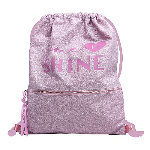 Marshmallow Shine in Pink - Mochila de Cuerdas, Bolso de Gimnasio, Estilo Purpurina Rosa, Bolsillo Frontal con Cremallera, Dim. 45 x 35 x 1 cm (Opi Brands 62898)