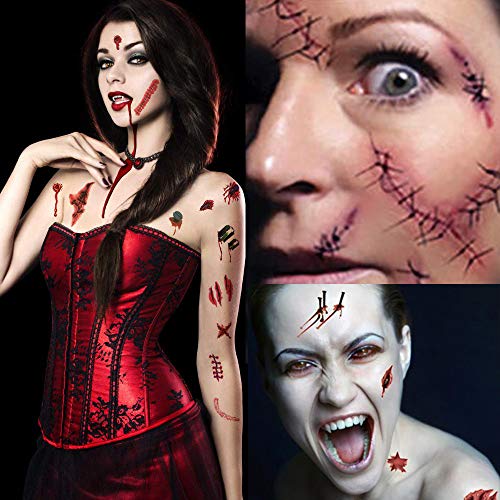 Más de 200 diseños de pegatinas de tatuajes de Halloween, Halloween Zombie Scars Tattoos Stickers con Fake Scab Blood Special Fx Disfraces de maquillaje, 26 hojas - LIRNUX