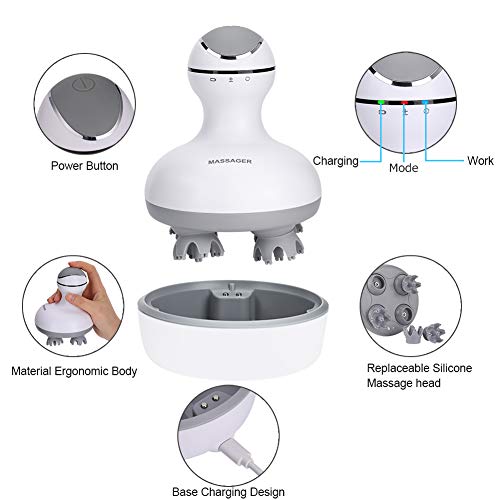 Masajeador de Cuero Cabelludo, Haofy Masajeador Eléctrico de Mano de Ducha Impermeable para Cabeza, Cuello, Hombros y Espalda