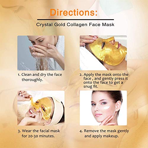 MáScara Facial De Cristal De ColáGeno BiolóGico De Oro 24K Quilates: 5 MáScaras Faciales + 5 MáScaras De Ojos + 5 MáScaras De Labios. Cuidado De La Piel Antienvejecimiento, Antiarrugas, Hidratante