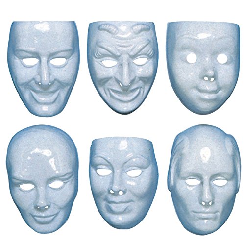 Máscaras de plástico blancas con diferentes expresiones. , color/modelo surtido