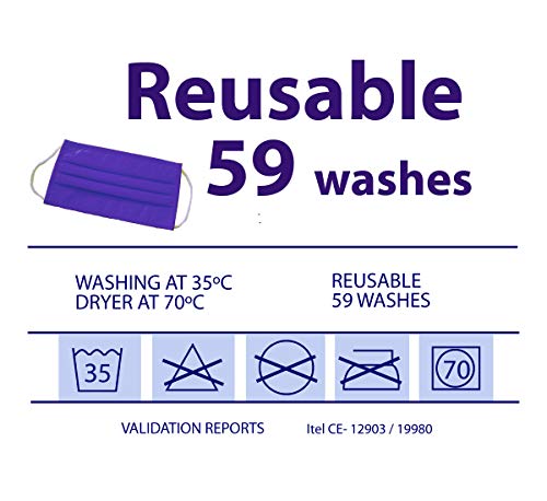 Mascarilla Higiénica Reutilizable 59 Lavados – UNE-0065:2020, 3 Capas Tejido 100% NONWOVEN – Made In Europe (5 Unidades – Talla Adulto – 4 Colores)