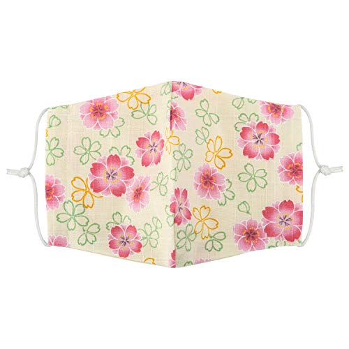 Mascarilla japonesa de flor rosa y verde