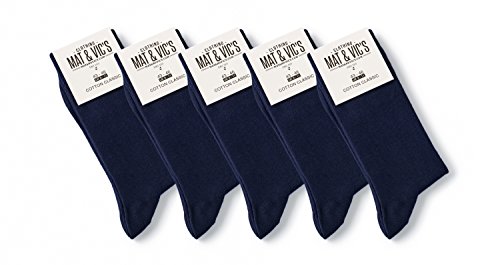 Mat & Vic’s Calcetines Clásicos de Vestir para Hombre y Mujer, Algodón, Certificado Oeko-Tex 100, cómodos (5 pares, azul navy, UK 9-12 / EU 43-46)