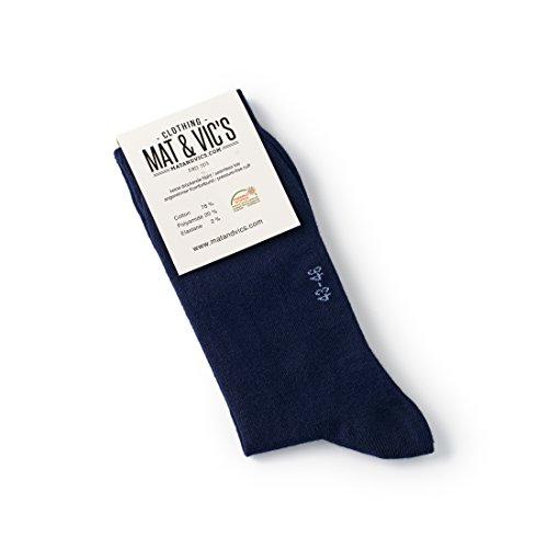 Mat & Vic’s Calcetines Clásicos de Vestir para Hombre y Mujer, Algodón, Certificado Oeko-Tex 100, cómodos (5 pares, azul navy, UK 9-12 / EU 43-46)