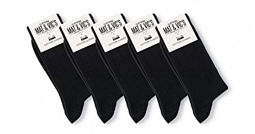 Mat & Vic’s Calcetines Clásicos de Vestir para Hombre y Mujer, Algodón, Certificado Oeko-Tex 100, cómodos (5 pares, negro, UK 12-15 / EU 47-50)