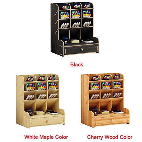 Matedepreso Large Capacity Office Storage Box Wooden Desk Top Organizer Office Stationery Pencil Holder Storage Rack Multifunction Office Supplies Stationery Storage Box