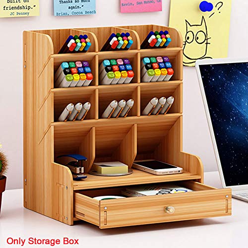Matedepreso Large Capacity Office Storage Box Wooden Desk Top Organizer Office Stationery Pencil Holder Storage Rack Multifunction Office Supplies Stationery Storage Box