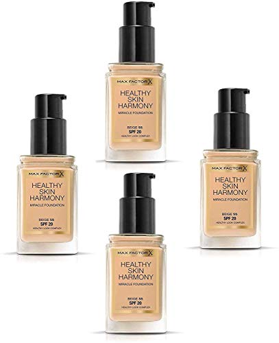 Max Factor Healthy Skin Harmony Miracle Base de maquillaje - 55 Beige, 4 unidades (4 x 30ml)
