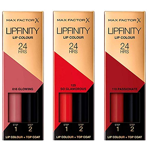 Max Factor Pack Lipfinity Classic Pintalabios, Tonos: 110 Passionate + 016 Glowing + 125 So Glamourous