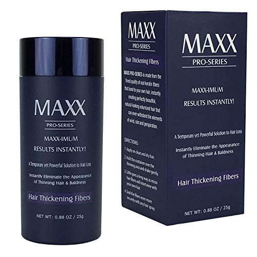 MAXX PRO-SERIES Volumizing Fibras del cabello con queratina real para adelgazar el cabello/Pérdida del cabello - 60 días + suministro - Probado por dermatólogos - Hipoalergénico - (Negro)