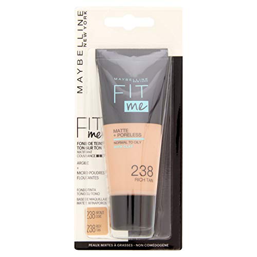 Maybelline New-York - Fond de Teint Fluide Fit Me Matte & Poreless - Peaux normales à grasses - teinte : 238 Bronze Doré - 30 ml