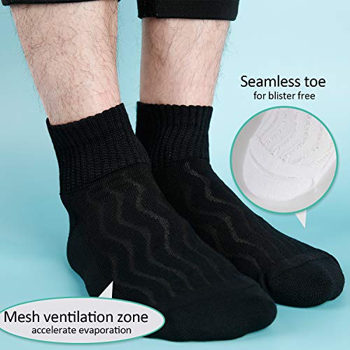 +MD Paquete de 6 Calcetines de bambú para hombre de tobillo Calcetines anchos no vinculantes Humedad que absorbe los calcetines acolchados D3Black3White10-13