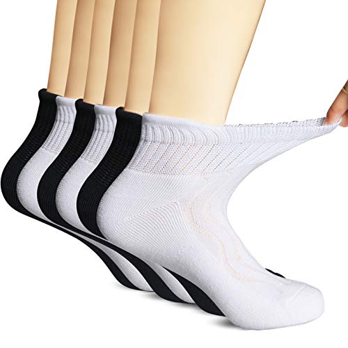 +MD Paquete de 6 Calcetines de bambú para hombre de tobillo Calcetines anchos no vinculantes Humedad que absorbe los calcetines acolchados D3Black3White10-13
