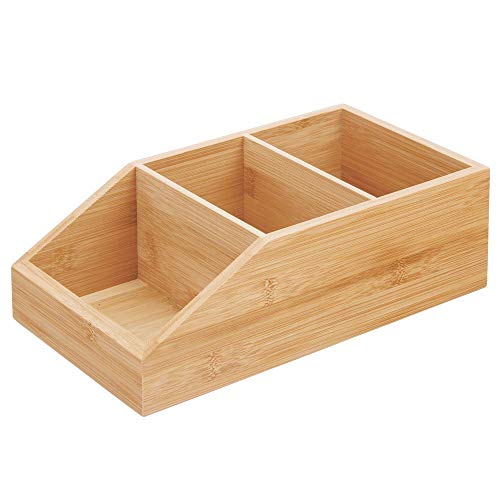 mDesign Caja organizadora con 3 compartimentos – Gran cajón de madera de bambú para cosméticos, maquillaje y otros accesorios de baño – Clasificador ecológico para baño, cocina, etc. – color natural