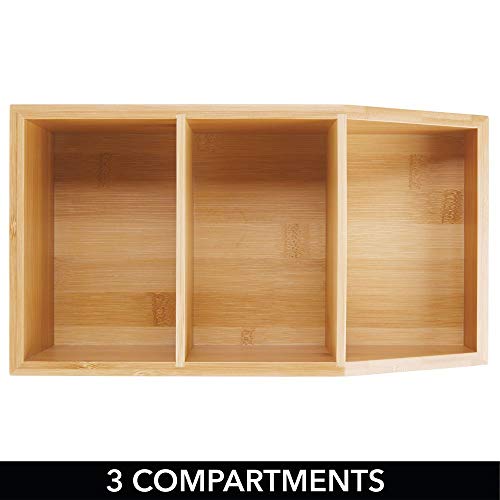 mDesign Caja organizadora con 3 compartimentos – Gran cajón de madera de bambú para cosméticos, maquillaje y otros accesorios de baño – Clasificador ecológico para baño, cocina, etc. – color natural