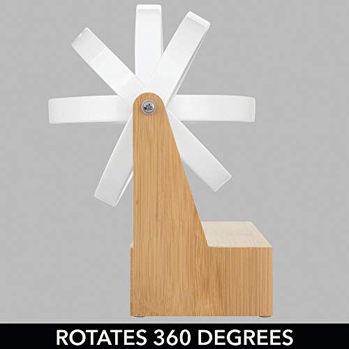 mDesign Espejo redondo giratorio – Tocador con espejo y repisa para baño de plástico y bambú – Espejo de mesa para maquillaje con aumento triple y con cajón para el lavabo – color bambú y blanco