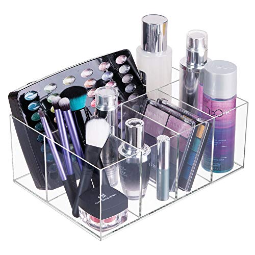 mDesign Organizador de maquillaje – Caja transparente con 5 compartimentos - Ideal para guardar maquillaje, cosméticos y productos de belleza – Plástico transparente