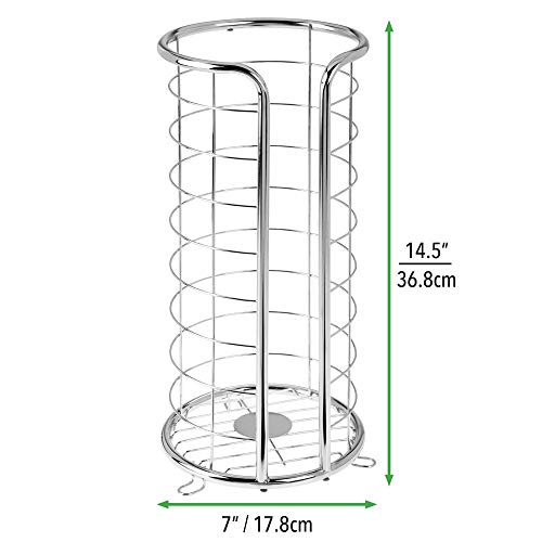 mDesign Portarrollos de pie – Moderno portarrollos de papel higiénico para baños – Dispensador de papel higiénico con espacio extra para 3 rollos grandes de reserva – plateado
