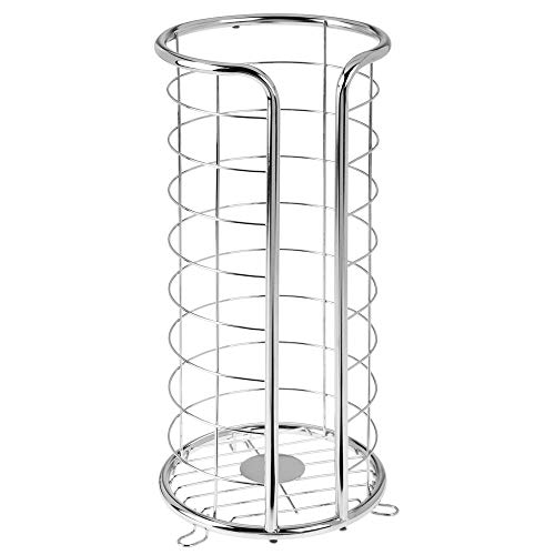 mDesign Portarrollos de pie – Moderno portarrollos de papel higiénico para baños – Dispensador de papel higiénico con espacio extra para 3 rollos grandes de reserva – plateado