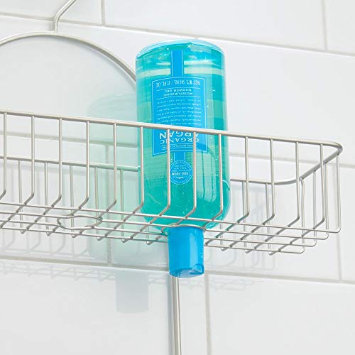 mDesign Repisas para baño sin taladros – Organizador de baño de Metal Resistente para champú, Gel y Otros – Estantes para baño para Colgar de la Ducha – con 2 bandejas y 2 Ganchos – Plateado Mate