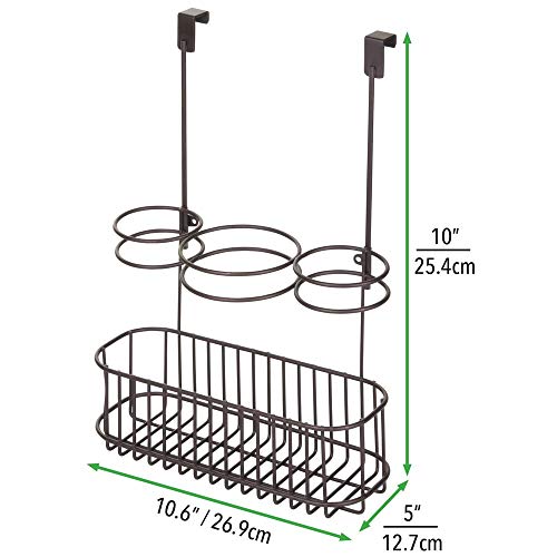 mDesign Soporte para secador - Cesta colgante, sin taladrar - Organizador para baño de productos de peluqueria – Elegante soporte para plancha, rizador o secador de pelo, en acero inoxidable
