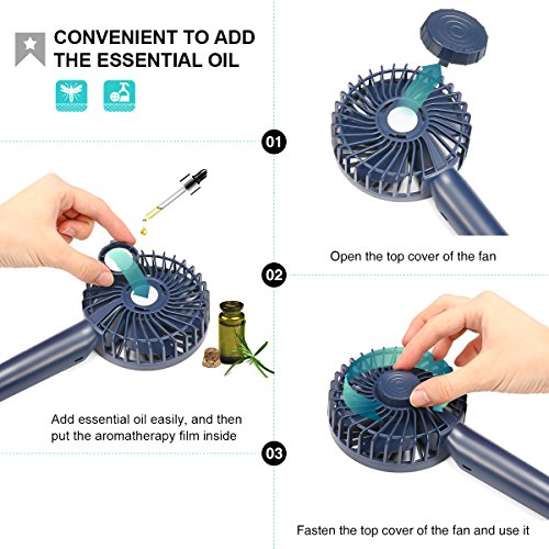 MECO ELEVERDE Mini Ventilador de Mano Ventilador Recargable Portátil de Mano Fan Exterior de 3 Velocidades con Base Soporte de Móvil Diseño de Aromaterapia para Viajes Oficina Pesca Campamento