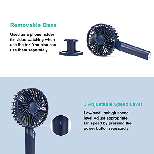 MECO ELEVERDE Mini Ventilador de Mano Ventilador Recargable Portátil de Mano Fan Exterior de 3 Velocidades con Base Soporte de Móvil Diseño de Aromaterapia para Viajes Oficina Pesca Campamento