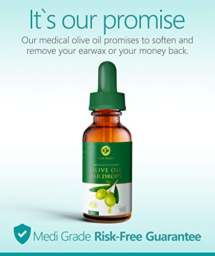 Medi Grade Gotas para Oídos de Aceite de Oliva Virgen Extra - Botella de 10 ml - 100% Grado Médico - Ablanda y Elimina la Acumulación de Cerumen Oído - Uso con el Limpiador de Oídos - Alivio Rápido