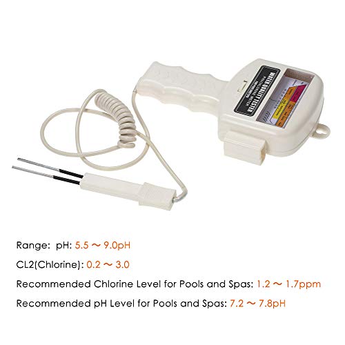 Medidor de PH y Cloro agua con Sonda para Piscina/Fuente termal,Puntero Probador de calidad del agua