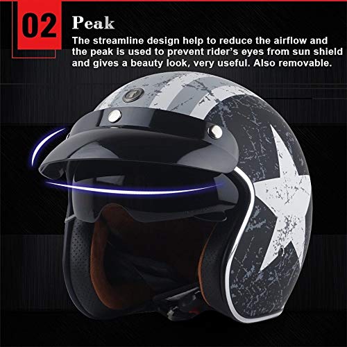 Medio Casco De Moto Jet Casco Abierto De 3/4 Casco con CertificacióN Dot + ECE Casco Ligero De Motocicleta Harley Retro Gafas Integradas Adecuadas para Patineta Cruiser Chopper