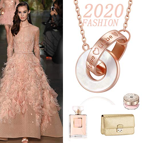 MEGA CREATIVE JEWELRY Colgante Anillos Entrelazados Amor para Mujer Oro Rosa con Nácar