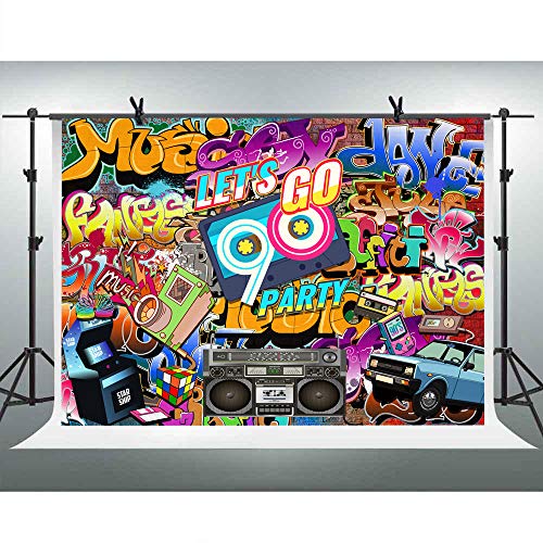 Mehofoto 90s Theme Party Telón de fondo 7x5ft Hip Hop Graffiti Wall Photo Booth Telones de fondo Let's Go 90s Decoración de fiestas Fotografía de fondo
