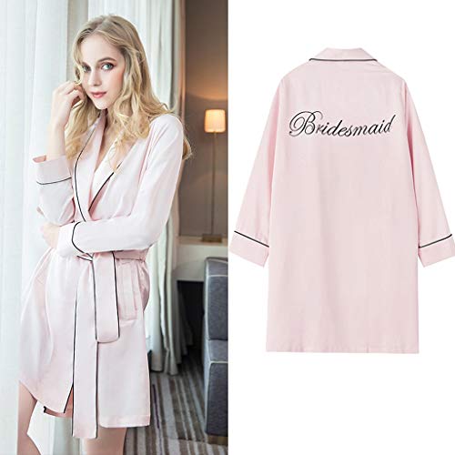 MEIEI Mujer Boda Bordado Vestido de Novia Maquillaje Largo Seda Albornoz (Color : Pink, Size : XL)
