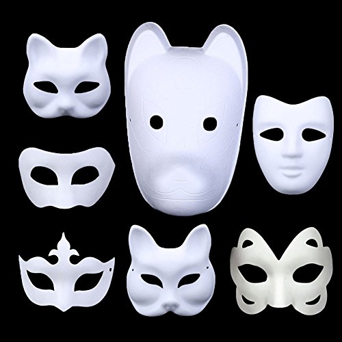 Meimask 10pcs Bricolaje Papel Blanco máscara de Pulpa en Blanco máscara Pintada a Mano Personalidad Creativo diseño Libre máscara (Hombres)