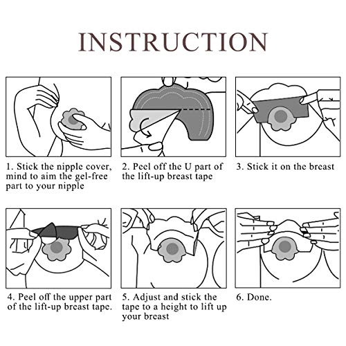 MELLIEX 10 Pares Cubierta de Pezón + 10 Pares Breast Lift Stickers, Desechable Invisible Adhesiva Nipplecovers Push-up Tape para Mujeres