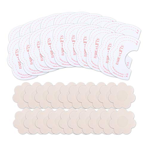 MELLIEX 10 Pares Cubierta de Pezón + 10 Pares Breast Lift Stickers, Desechable Invisible Adhesiva Nipplecovers Push-up Tape para Mujeres