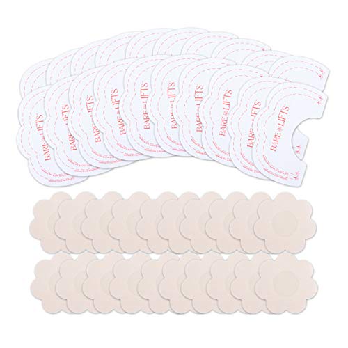MELLIEX 10 Pares Cubierta de Pezón + 10 Pares Breast Lift Stickers, Desechable Invisible Adhesiva Nipplecovers Push-up Tape para Mujeres
