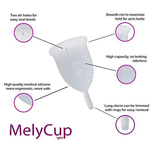 Melycup Copa Menstrual Large Interior Mujeres Suave Silicona Médica Orgánica Ecológica Flexible Certificado FDA Económica Plegable Flujo Regular Abundante Paquete Deportivo (Ancha)