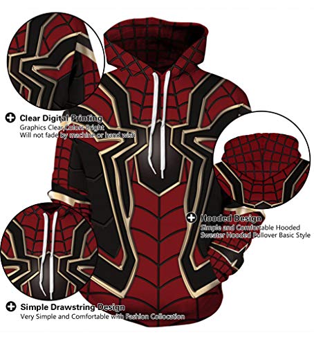 Memoryee Guay Superhéroe 3D Sudaderas Estampadas Digitales Unisex con Cordón Bolsa de Canguro Pullover Talla Extra Diseño Sudaderas Regalo de Parejas jóvenes Superhéroe 1 L/XL