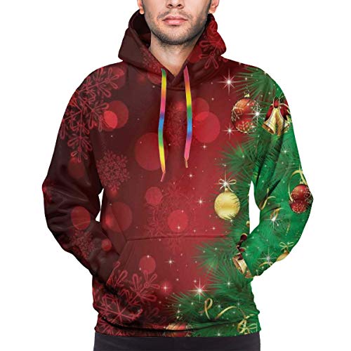 Men's Hoodies Sweatershirt,Trippy Xmas Tree Backdrop Traditional Rituals Themed Jingle Artisan Design,XL