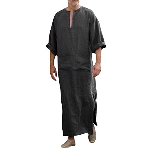Mens Kaftan étnico, Trajes de los Hombres de una Sola Pieza Floja de Manga Larga de la Vendimia del Vestido Ocasional árabe Vestidos de Bata árabes
