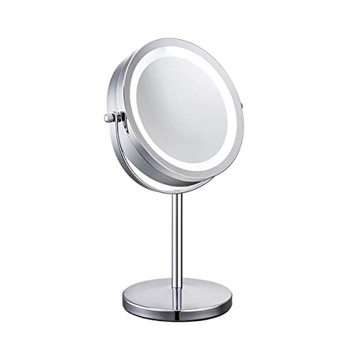 Meowoo Espejo Maquillaje con Luz Luces Espejo Cosmético LED HD Doble cara Aumento 1x/10x, 360° Rotación Redondo Cosmética Espejo Luminoso(1pc)