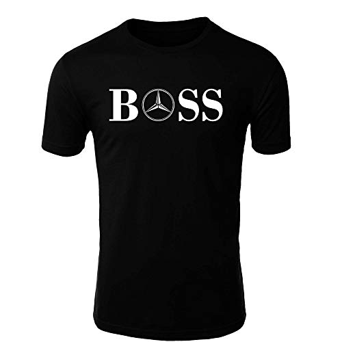 Mercedes Boss Logo Camiseta Hombre Coche Clipart Car Auto tee Top Negro Blanco Mangas Cortas Presente (L, Black)