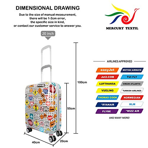 MERCURY TEXTIL-Equipaje de Mano (55cm Super Ligera con 4 Ruedas,con película Protectora Que se Quita,Material Policarbonato) (Señales de trafico)